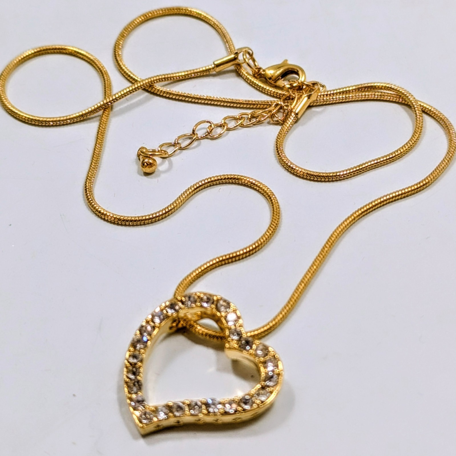 Crystal Gold Tone Heart Pendant Necklace 18-20″