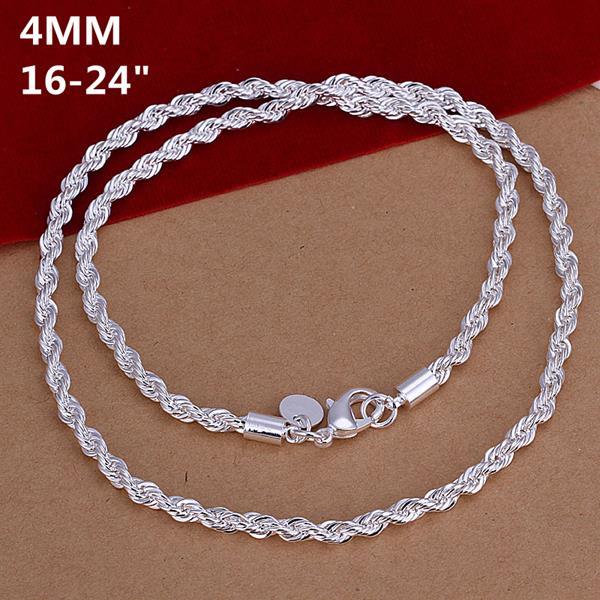 16″ – 30″ Mens Womens 925 Sterling Silver 4mm Twisted Rope Chain Necklace #N150