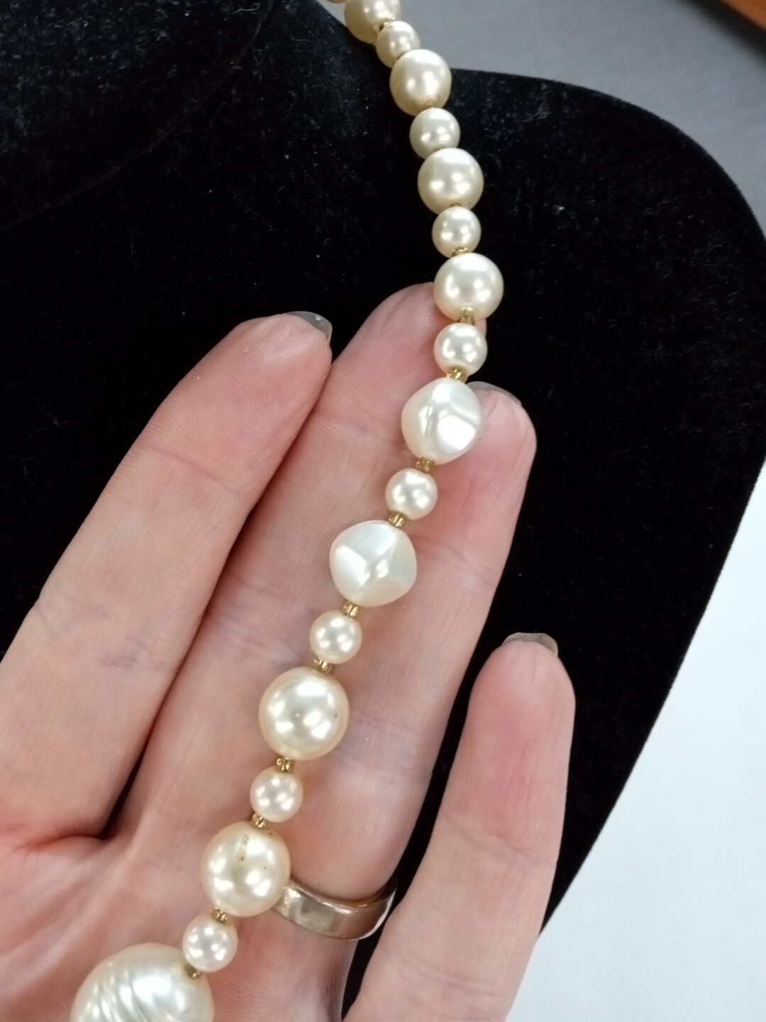 Beautiful Strand Of Faux Pearls With Gold Accents & Toggle Clasp