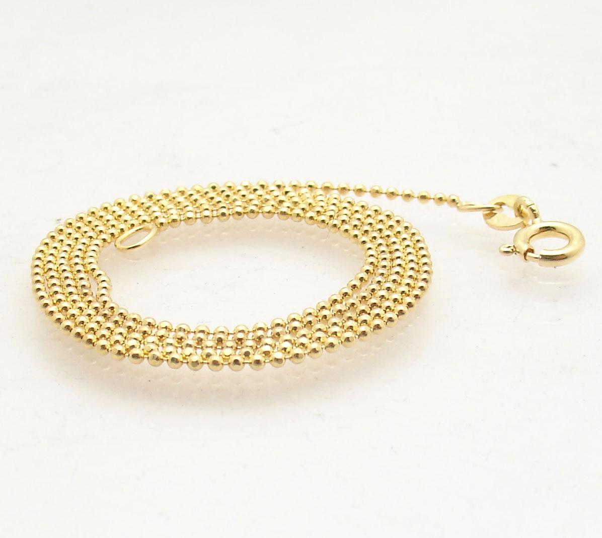 1mm Technibond Solid Bead Ball Chain Necklace 14K Yellow Gold Plated Silver 925