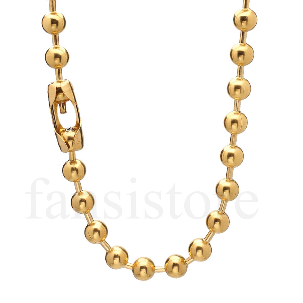 6/8/10/12mm Women Men Gold Tone Stainless Steel Ball Bead Chain Necklace 16-40″