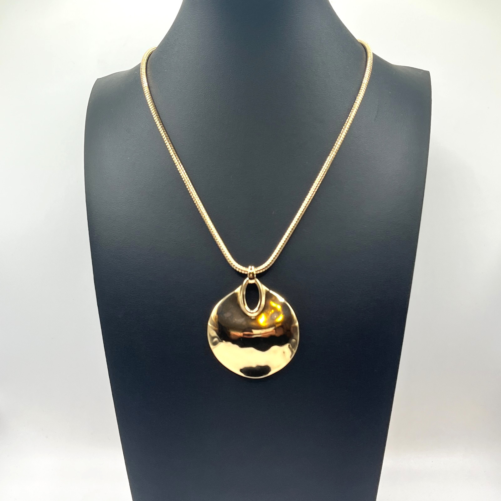 RLM Studio SOHO Necklace 17 – 20″ Pendant Gold-Tone Hammered Circular Disc Chain