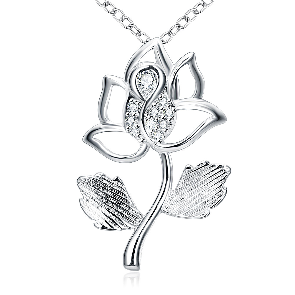 Chic 925 Sterling Silver Filled Flora CZ Pendant Woman Necklace N-A577 Gift