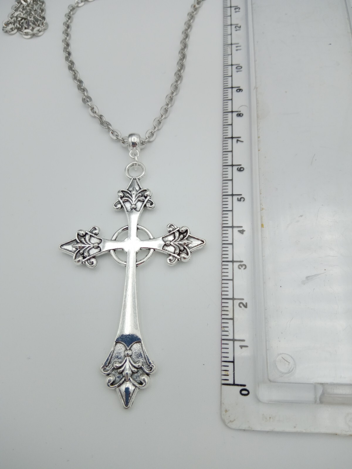 Very Long ornate CROSS Necklace 90cm/36″ chain Large Big Religious Gothic Rock