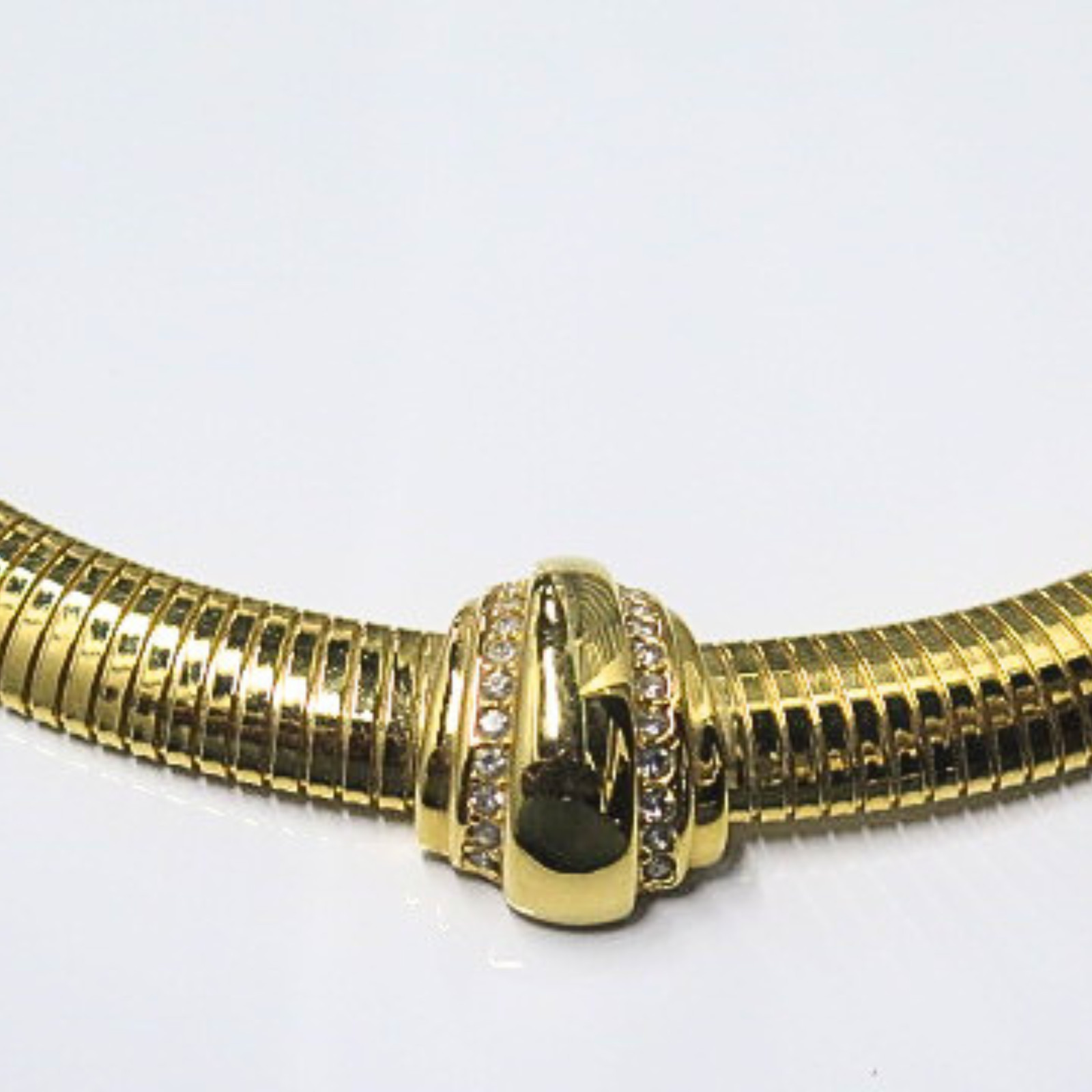 Gold Tone Herringbone Snake Chain Necklace Crystal Accent Slide Inch