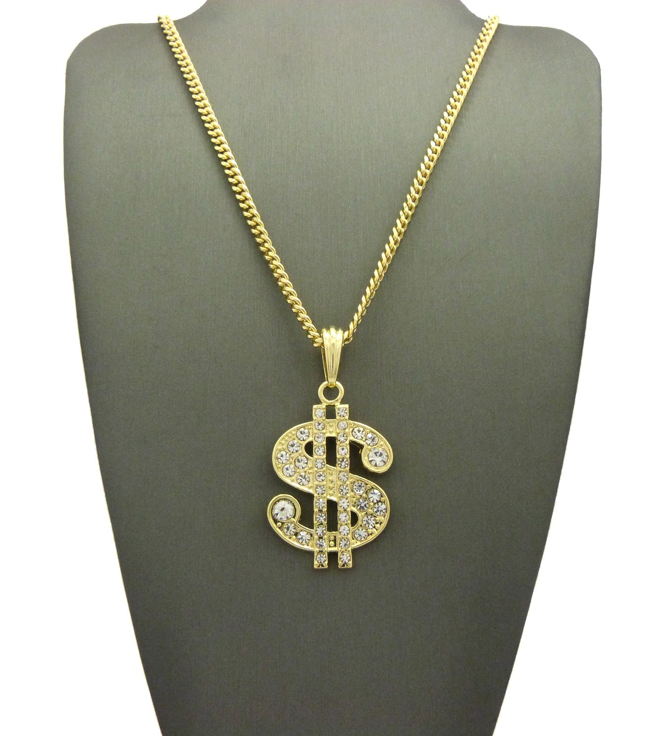 NEW DOLLAR SIGN PENDANT & 24″ BOX/CUBAN/ROPE CHAIN HIP HOP NECKLACE XSP69G