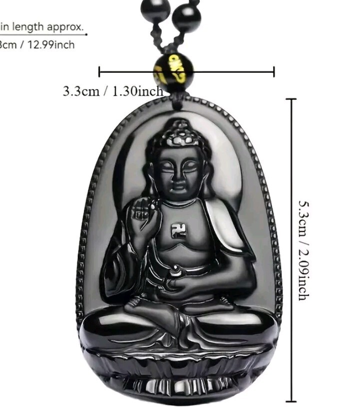 Collar Con Talismán Buda Amuleto De La Suerte Protección Hecho De Obsidiana