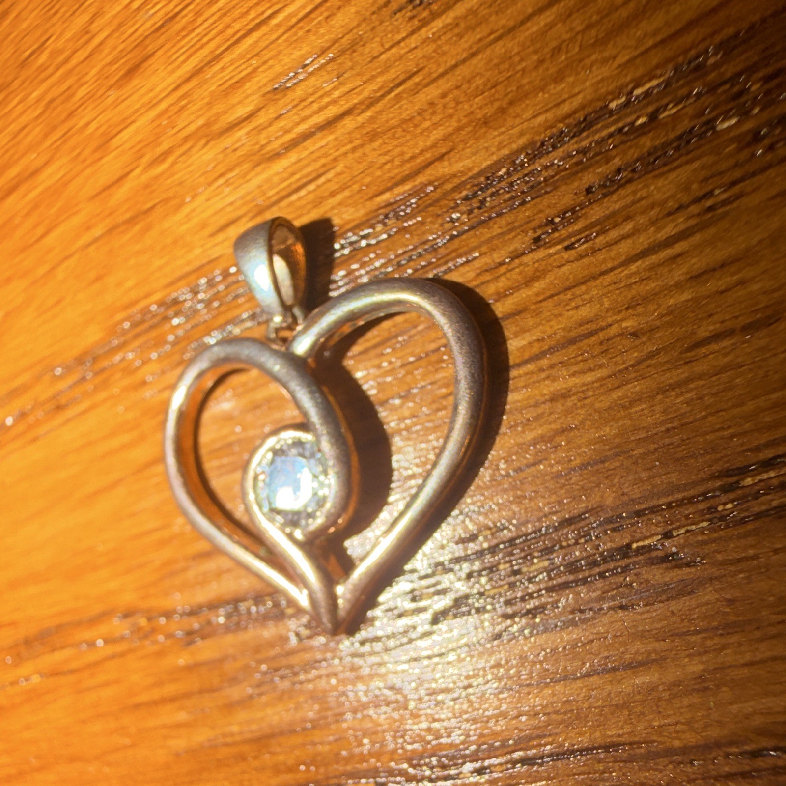 Silver Heart Charm Pendant Bezel Set Round Colorless Cubic Zirconia Signed