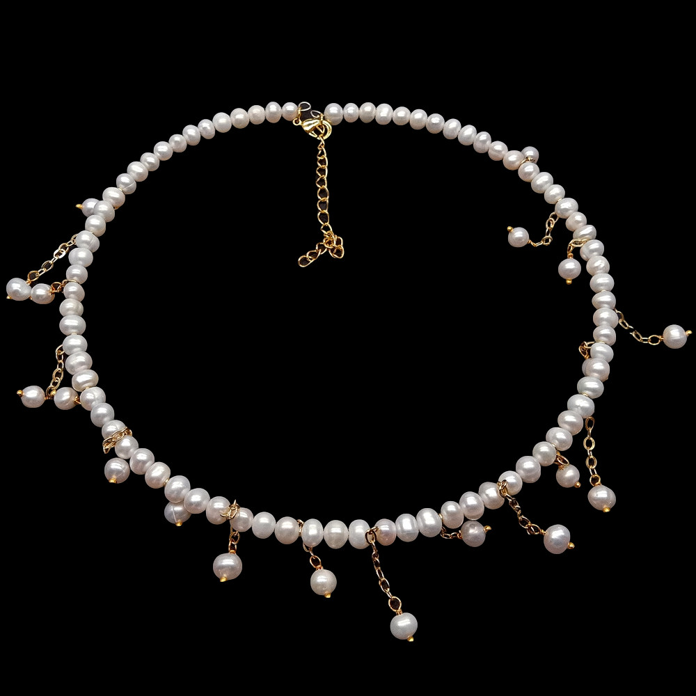 Freshwater Cultured White Pearl Choker Necklace 17″
