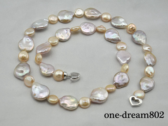 S1634 24″ 21mm baroque lavender 11mm coin baby pink freshwater pearl necklace