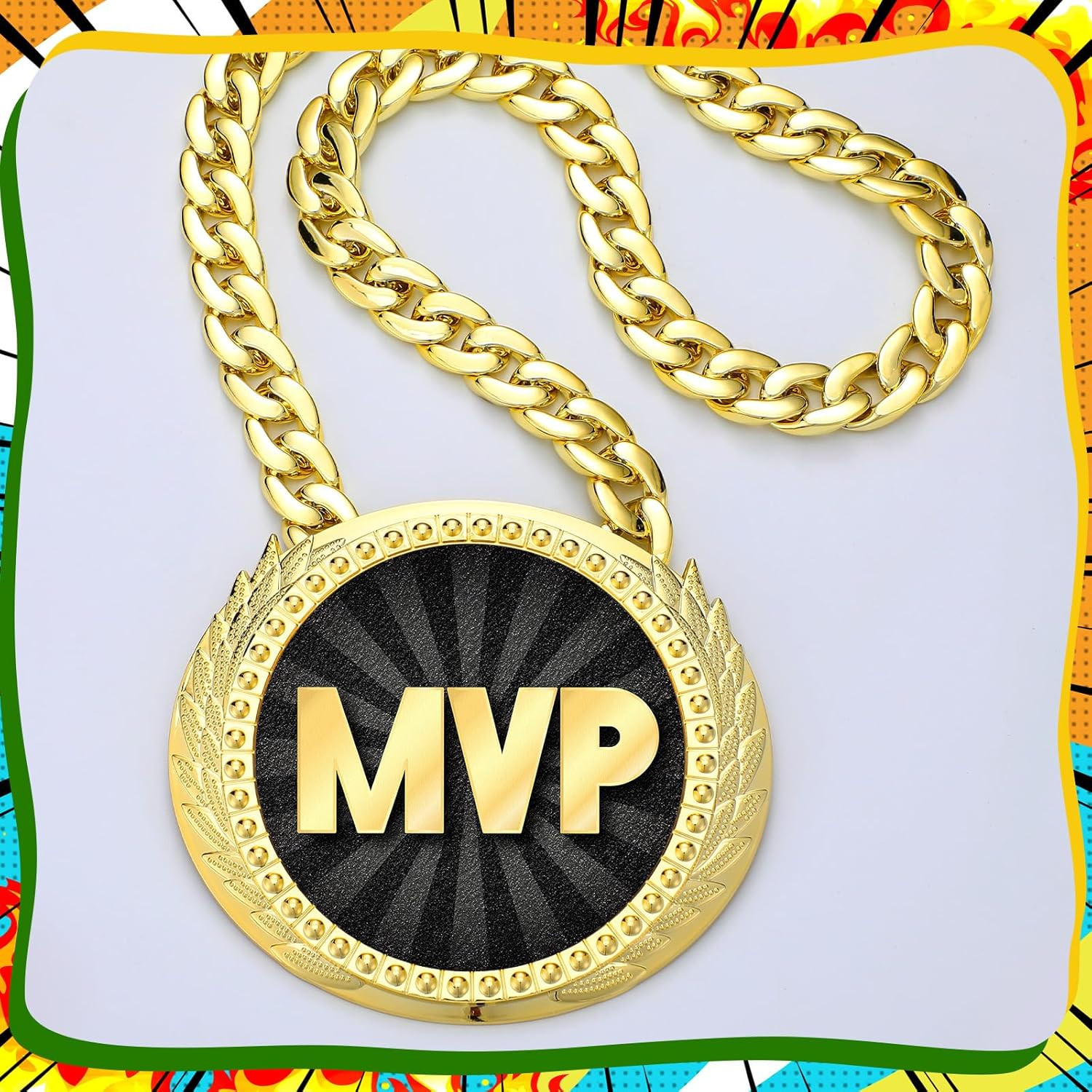 Sports MVP Turnover Chain Medal 6″ Big Gold Champ Award Necklace Chain Baseball