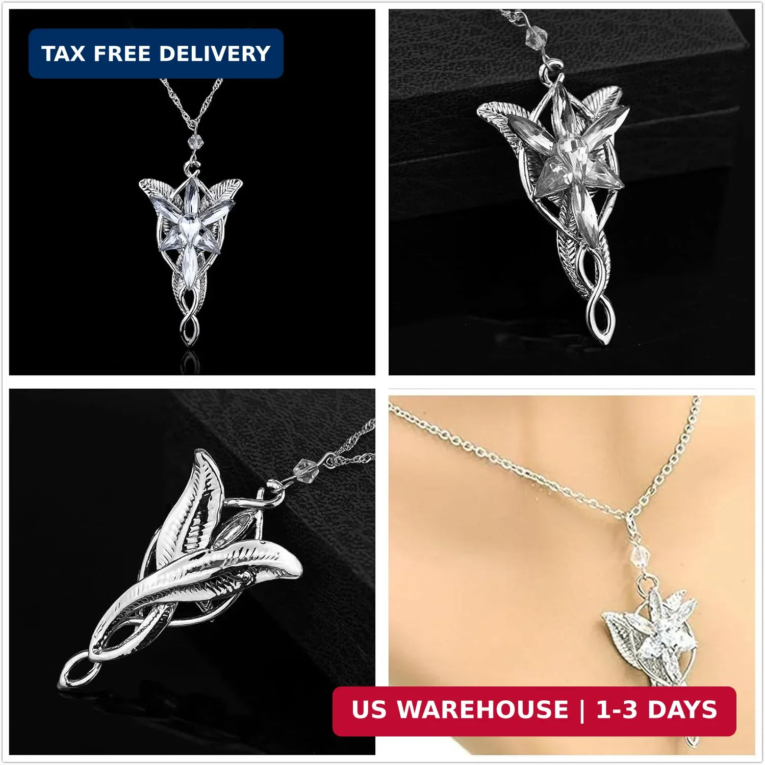 3 Set Lord of the Ring Elven Leaf Aragorn Arwen Evenstar Pendant Chain Necklace