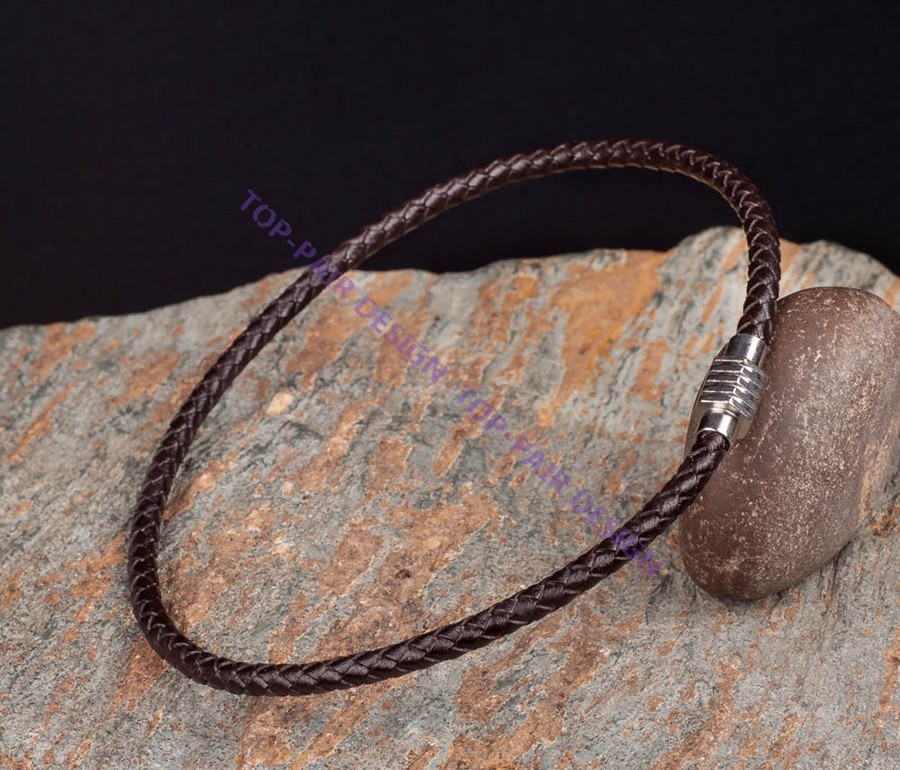 2pcs Polished Magnet Stainless Steel Clasp 6mm Leather Braided Choker Necklace