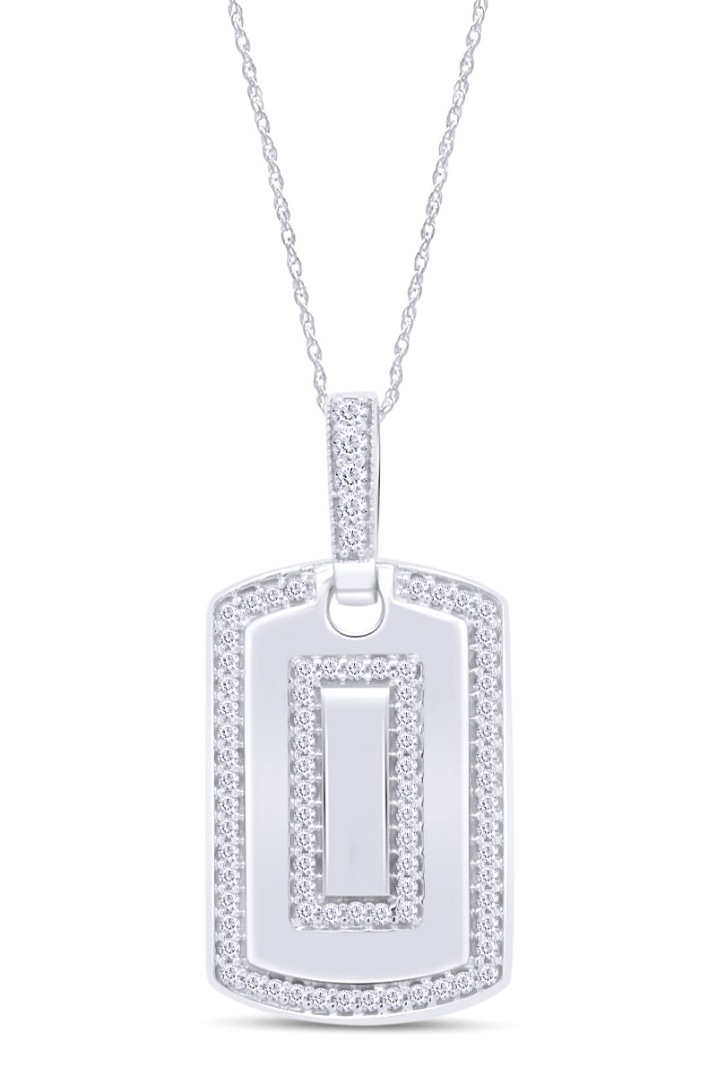 Round Cut Simulated Diamond 14K White Gold Plated Dog Tag Pendant Necklace 18″