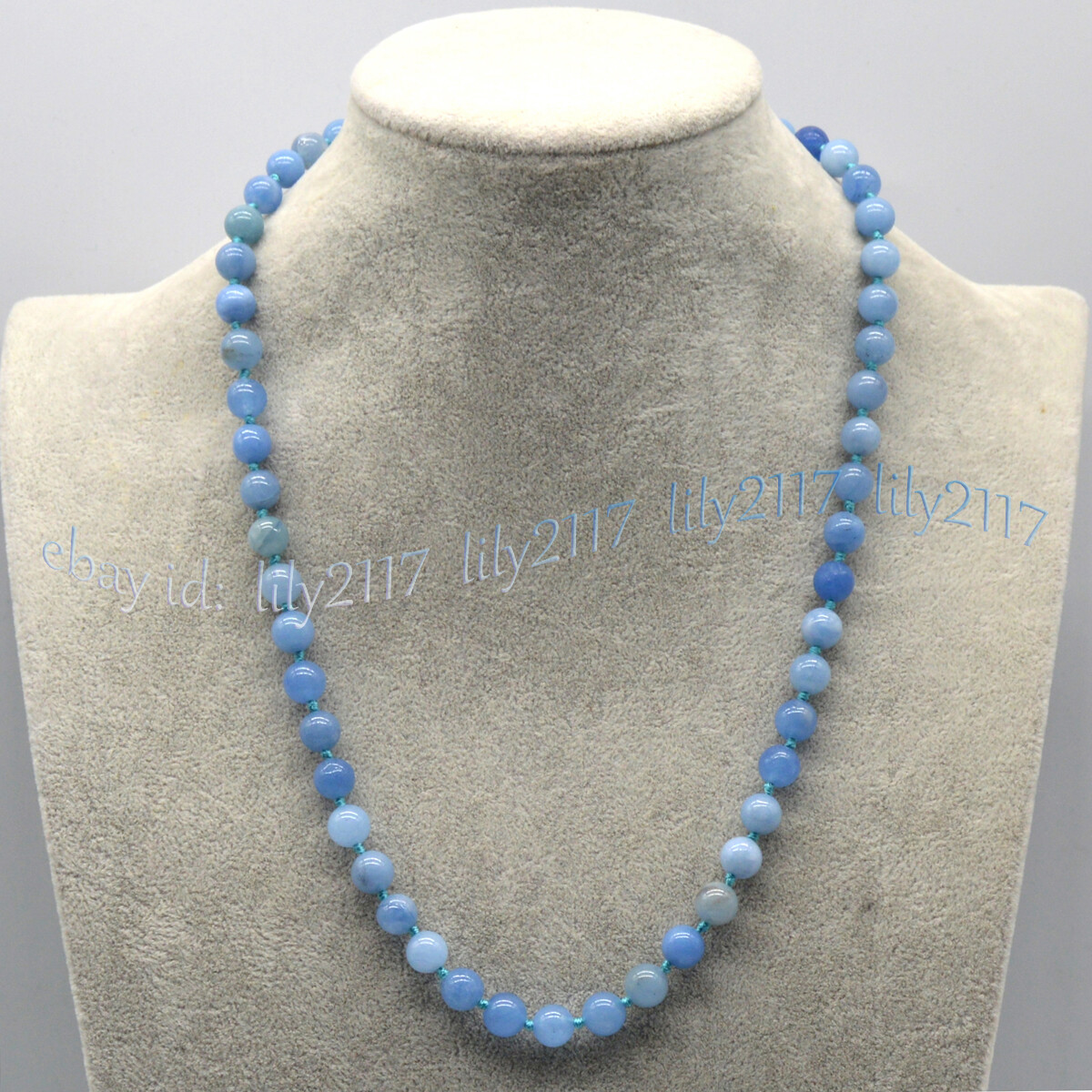 8mm Natural Blue Aquamarine Gemstone Smooth Round Beads Necklace 16-56”