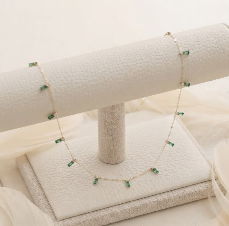 Emerald Baguette Cut Necklace For Women 925 Sterling Silver Gold Chain Jewelry