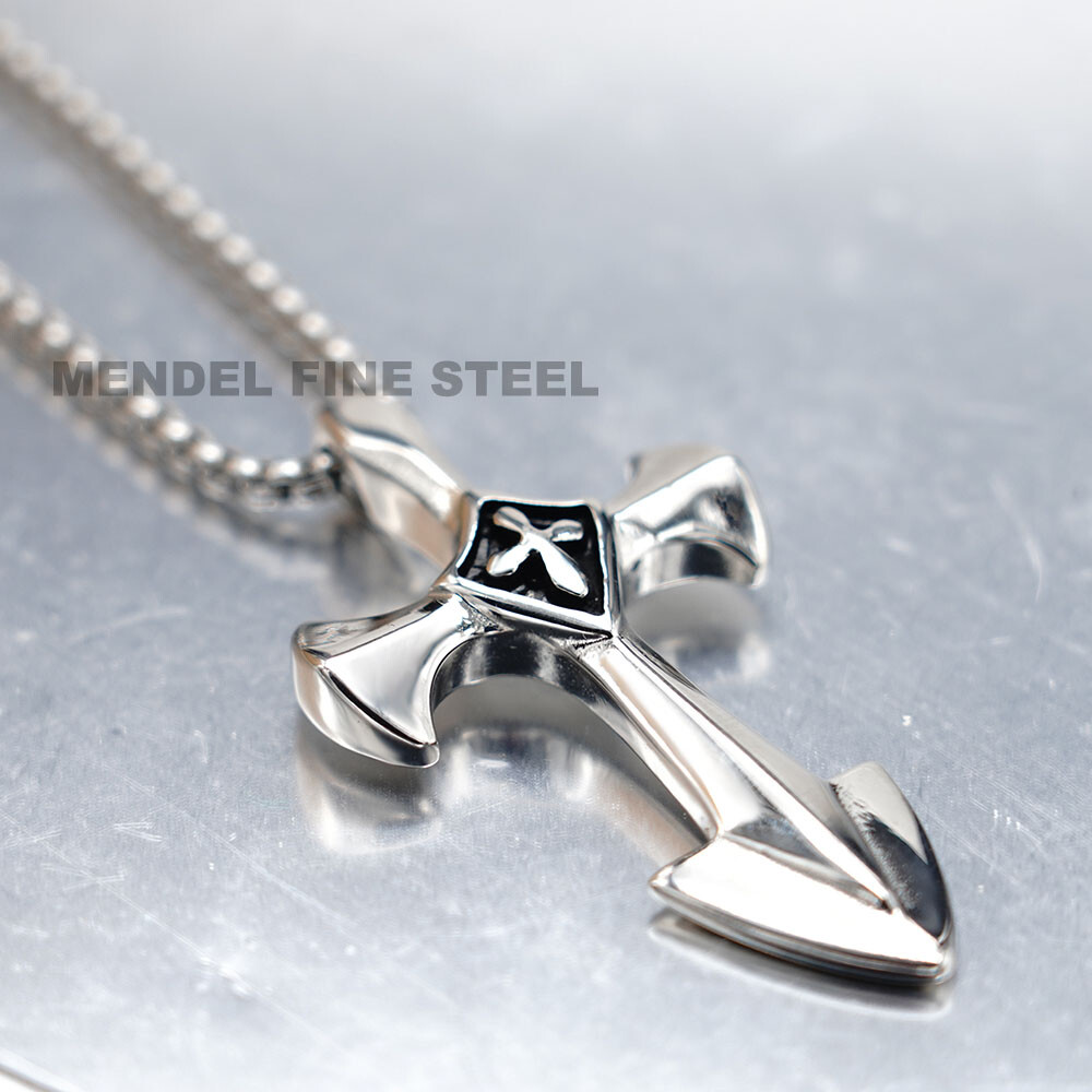 MENDEL Mens Big Large Stainless Steel Gothic Cross Pendant Necklace For Men Boys