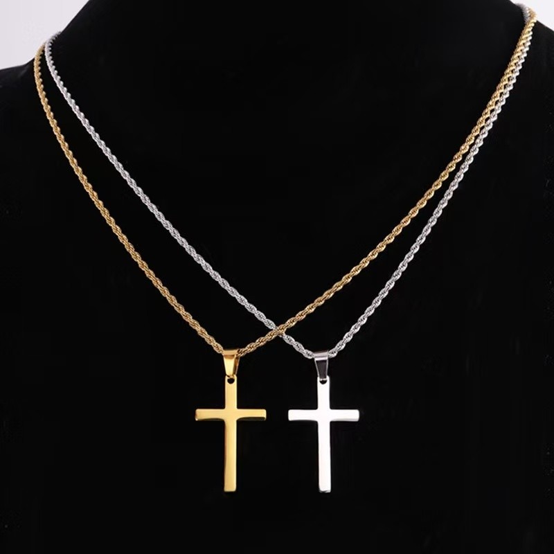 Stainless Steel Cross Pendant Necklace – Rope Chain 20” Christian Jewelry NEW