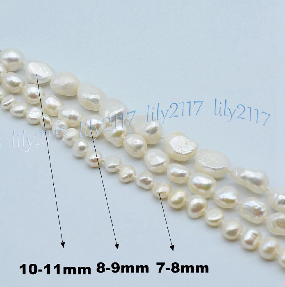 3 Rows Genuine Natural White Freshwater Baroque Pearl Beads Necklace 18” 7-11mm