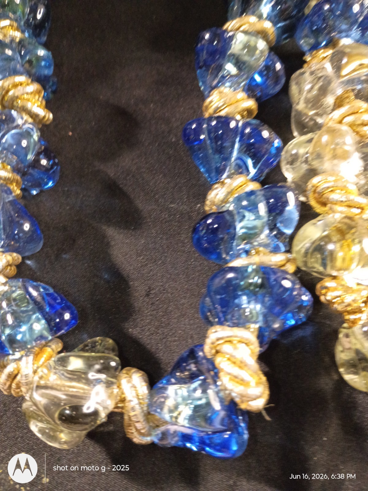 Blue & Clear Glass Beaded Necklaces Gold Tone Spacers Beads (Craft Only)