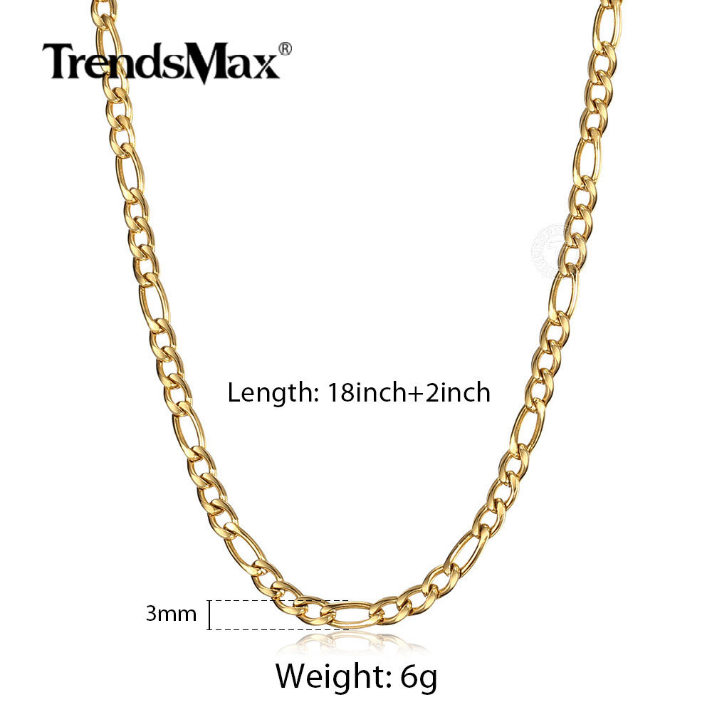 18″ Gold Plated Initial Letter Pendant Necklace Stainless Steel Figaro Chain Hot