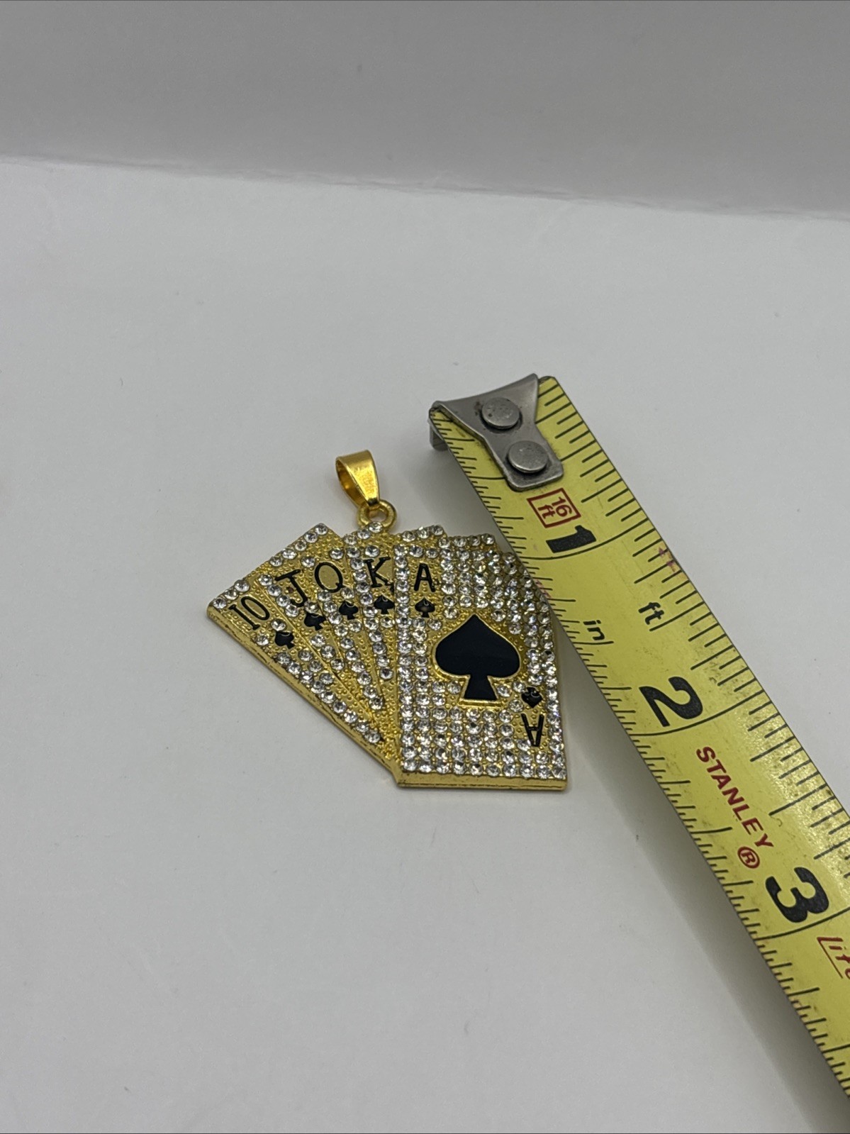 Gold Plated Iced Out Royal Flush Playing Cards Pendant Stainless Steel Hip Hop