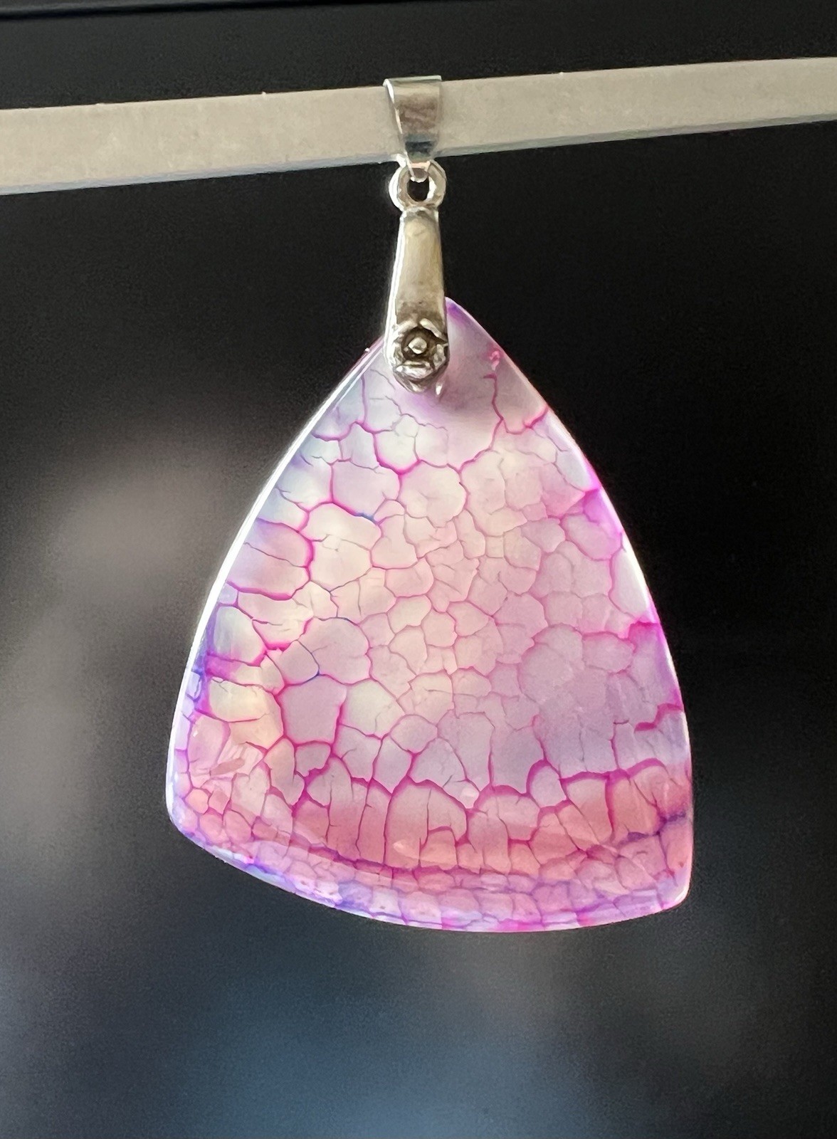 18K Gold Plated Silver Purple Dragon Agate Trillion Triangle Pendant Signed