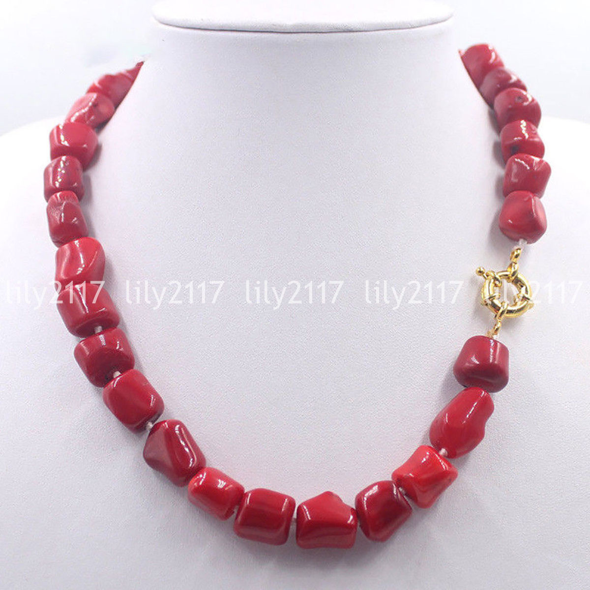 Natural Freeform Red Coral Irregular Barrel Cylinder Gemstone Beads Necklace 18″