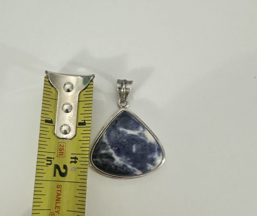 Sterling Silver 925 Blue White Sodalite Trillion Bezel Set Charm Pendant