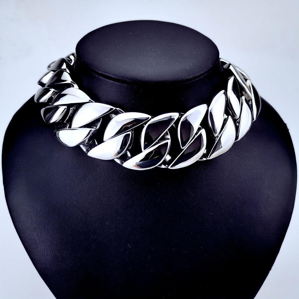 32mm Gold Chain Necklace Men 316L Stainless Steel Curb Cuban Link HEAVY Bracelet