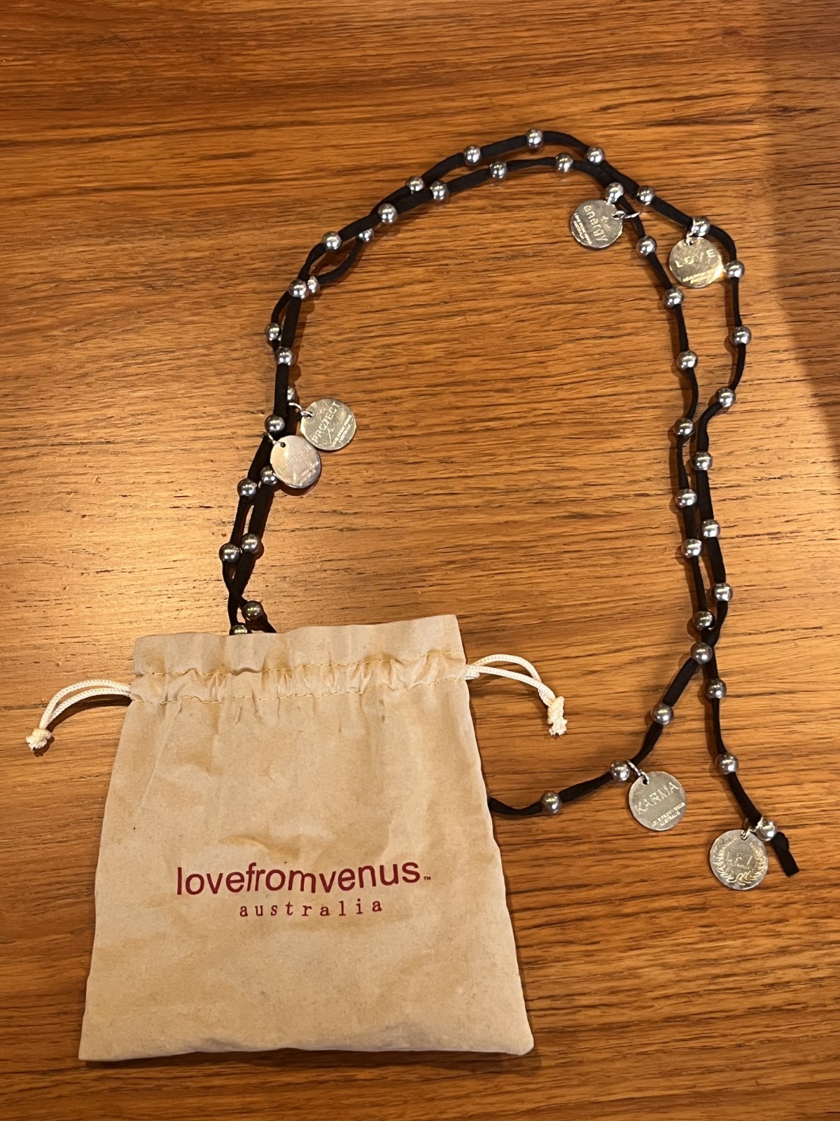 Vintage Love From Venus Australia Leather/Silver Plate Lariat Necklace