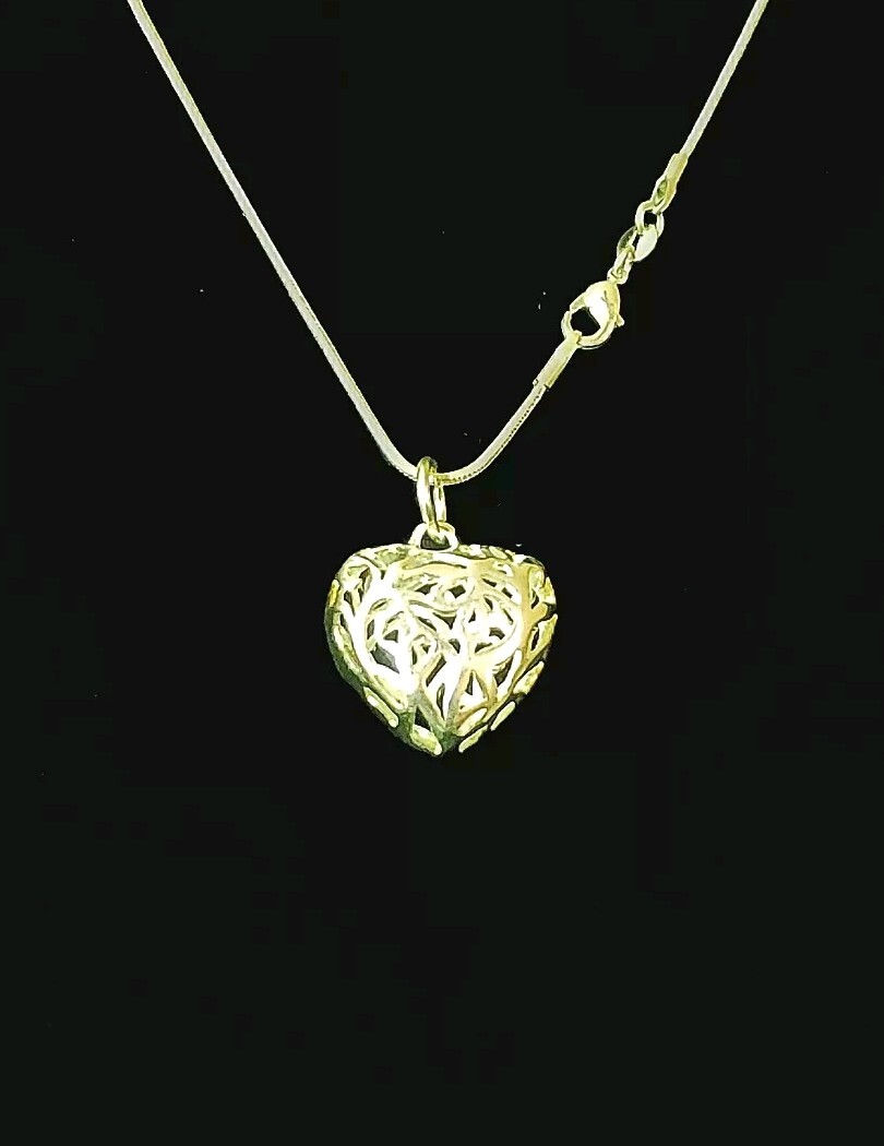 18″ x 1mm Sterling EP Snake Chain w 24mm Sterling EP Open Work 3D Heart Pendant