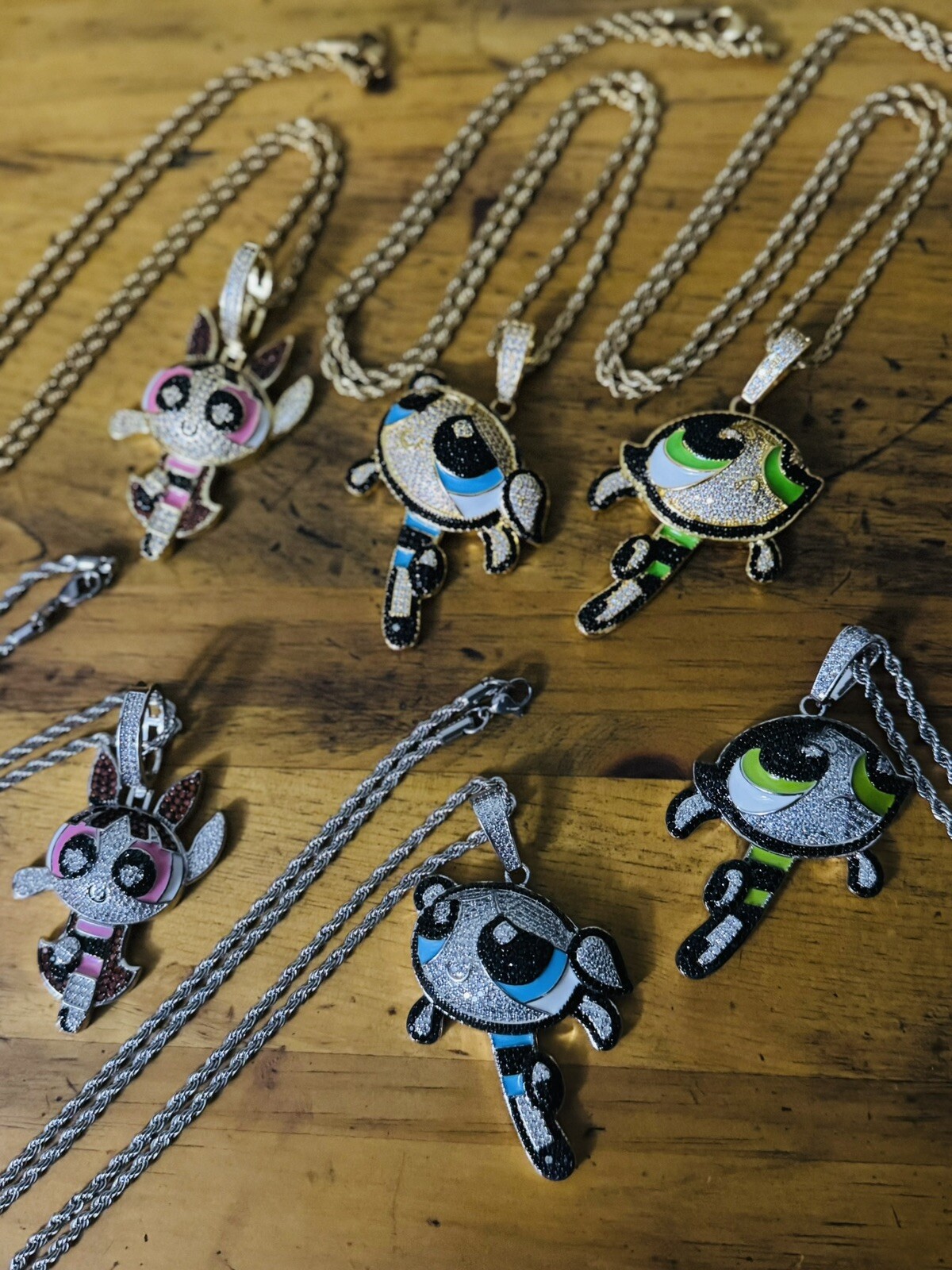 Rhodium Finish Powerpuff Girls Buttercup Cartoon Pendant Charm Necklace