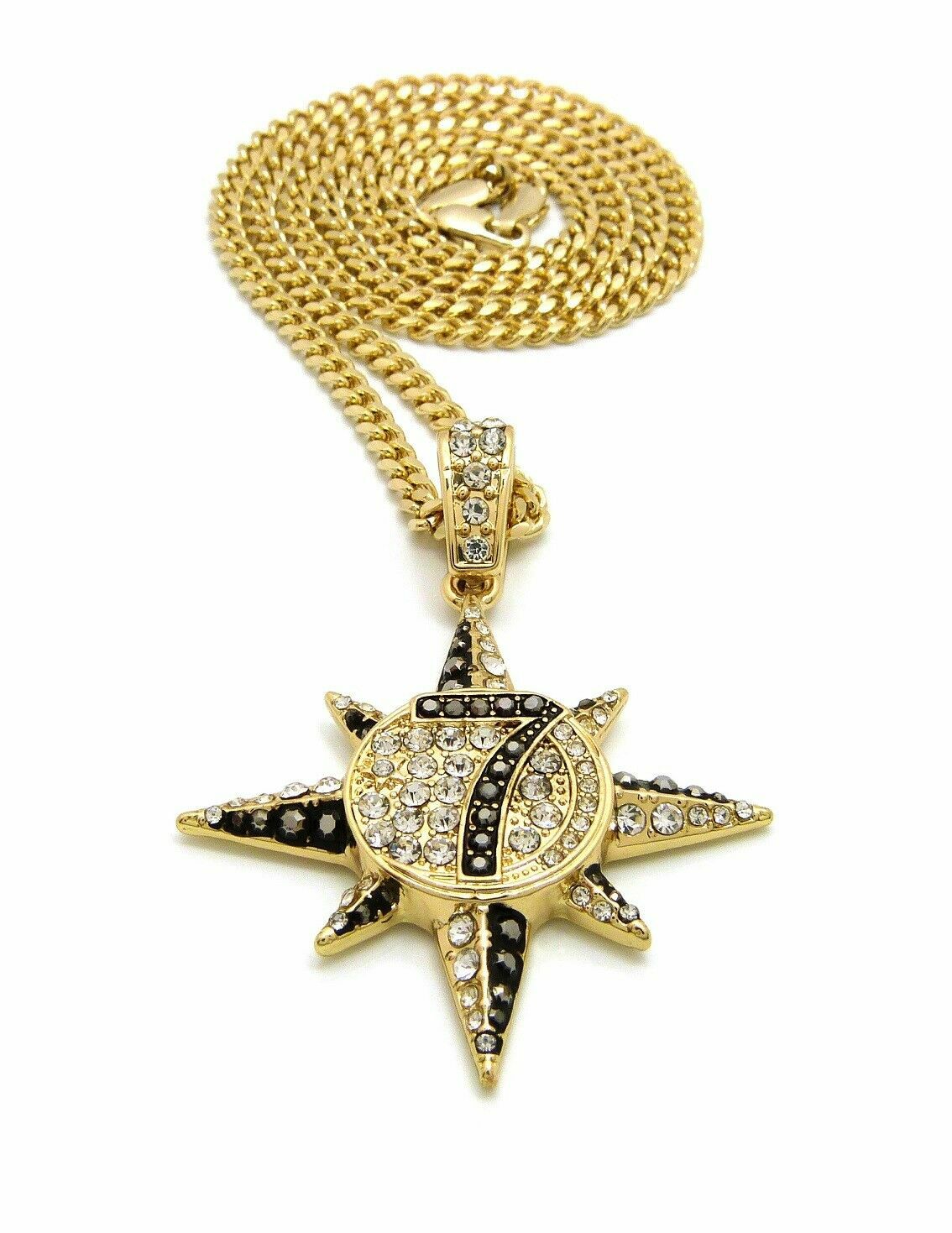 HIP HOP 5 PERCENTER 7 STAR PENDANT & 24″ BOX CUBAN ROPE CHAIN HIP HOP NECKLACE