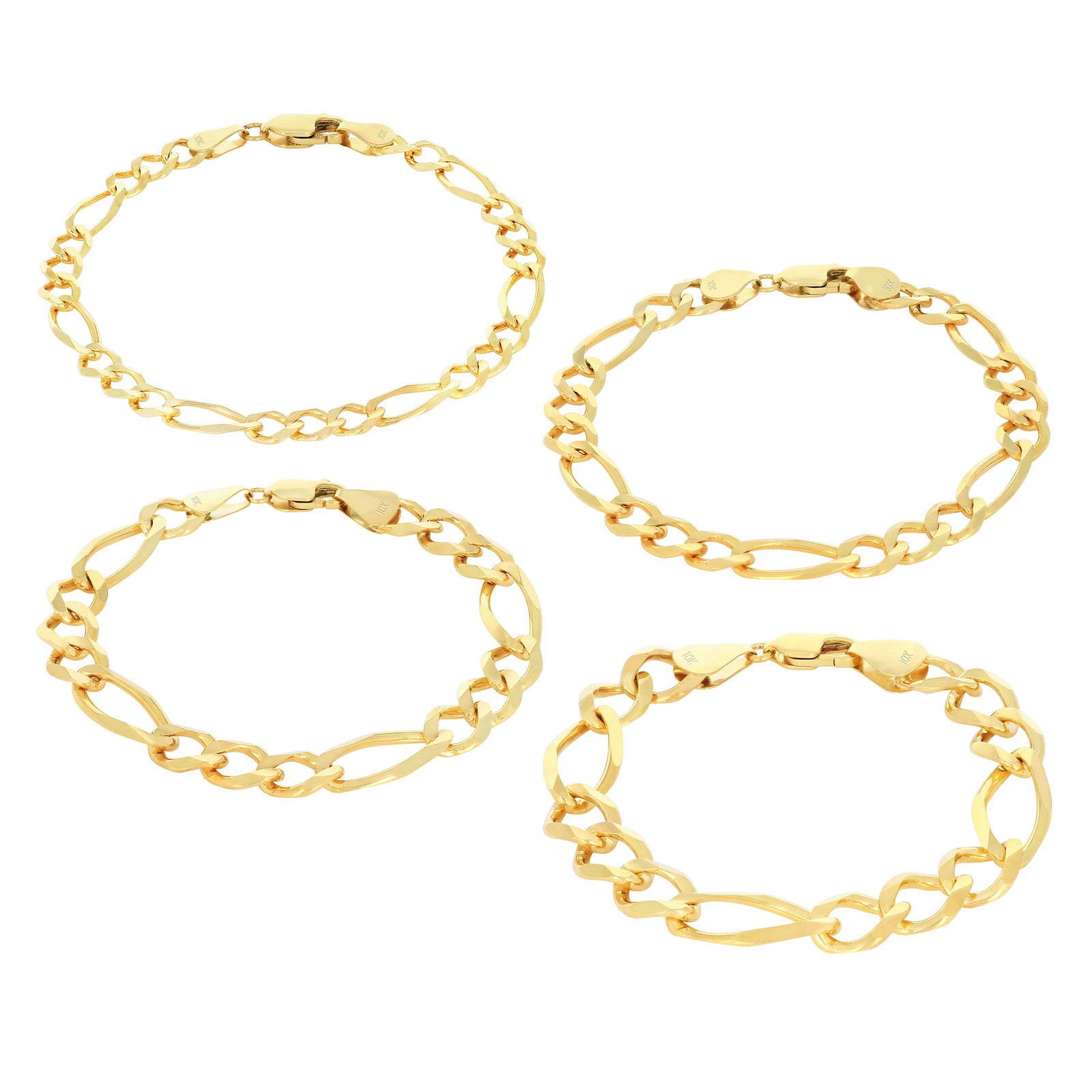 10K Yellow Gold Solid 2.75mm- 9.5mm Figaro Link Chain Bracelet Mens Womens 7″-9″