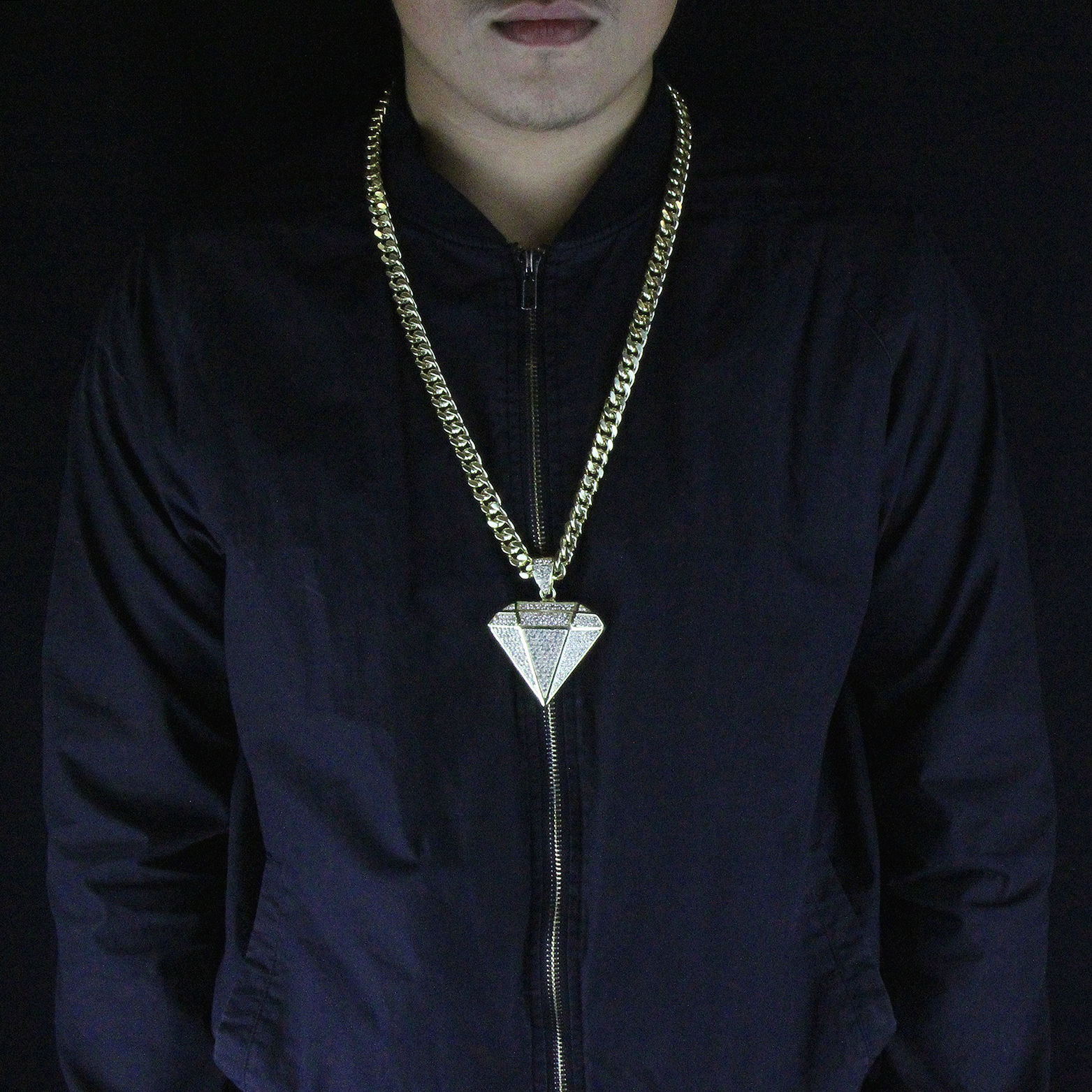 Gold Plated Alloy Cubic Zirconia Diamond Shape 30″ Cuban Chain Hip Hop Necklace