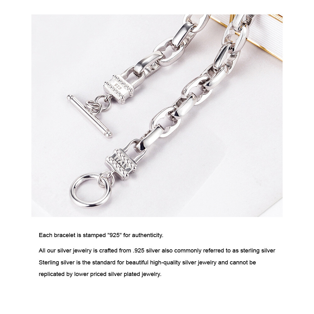 Solid 925 Sterling Silver 9MM Oval Link Chain Two Locks Necklace for Men & Women