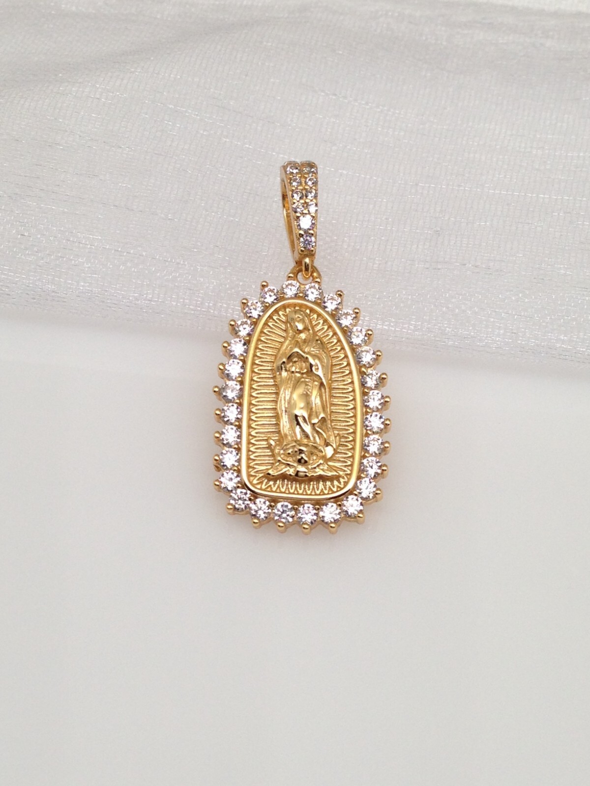 925 Sterling Silver Gold Guadalupe Pendant CZ Women Girls 20mm(0.79″)/32mm1.26″