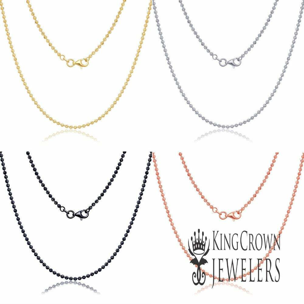High Quality Moon Cut Bead Ball 2.5mm 14K Gold Finish Unisex Chain Necklace 24”