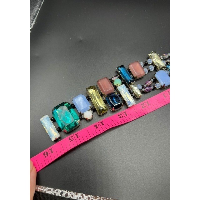 Rare Vtg J Crew Mixed Crystal Sea Glass Statement Necklace Asymmetric Iridescent
