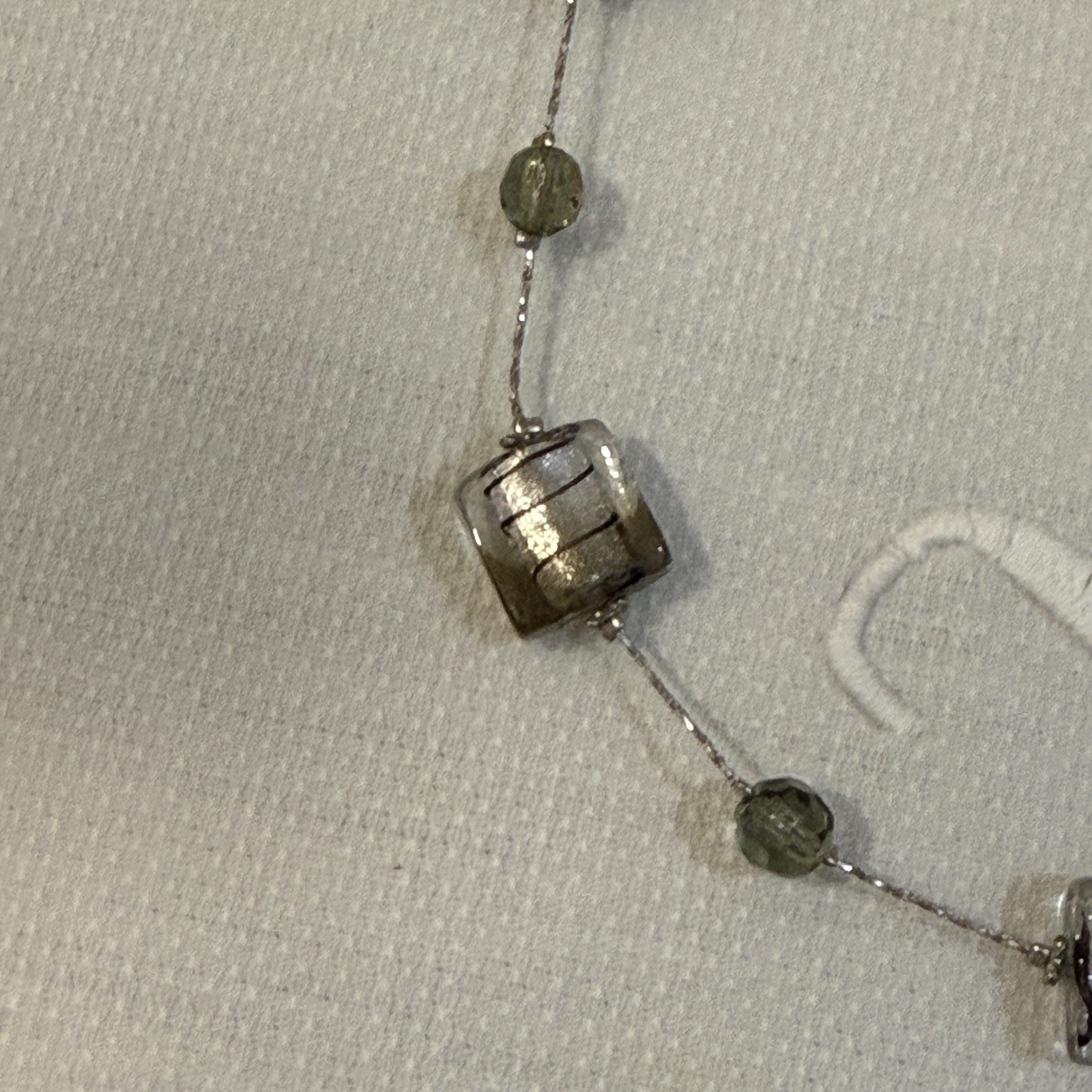 Authentic Y2K Gray, Black And Clear Glass Square Bead Necklace