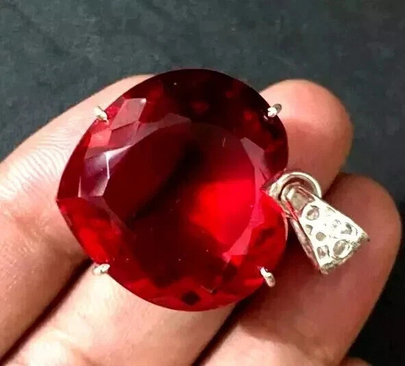 45.70Ct Flawless Heart Cut Red Topaz Pendant Sliver Jewelry Gemstone With Chain