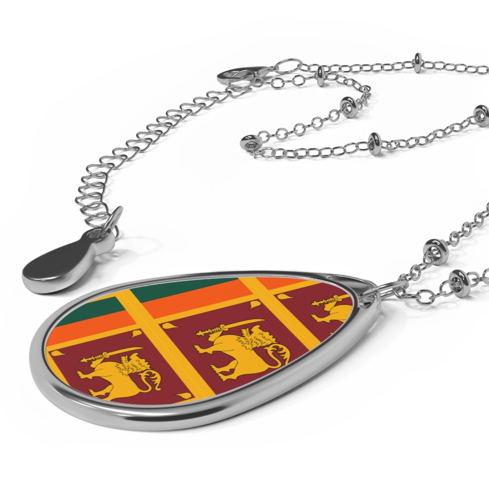 Sri Lanka Flag Oval Necklace – Zinc Alloy Pendant – One Size / Silver