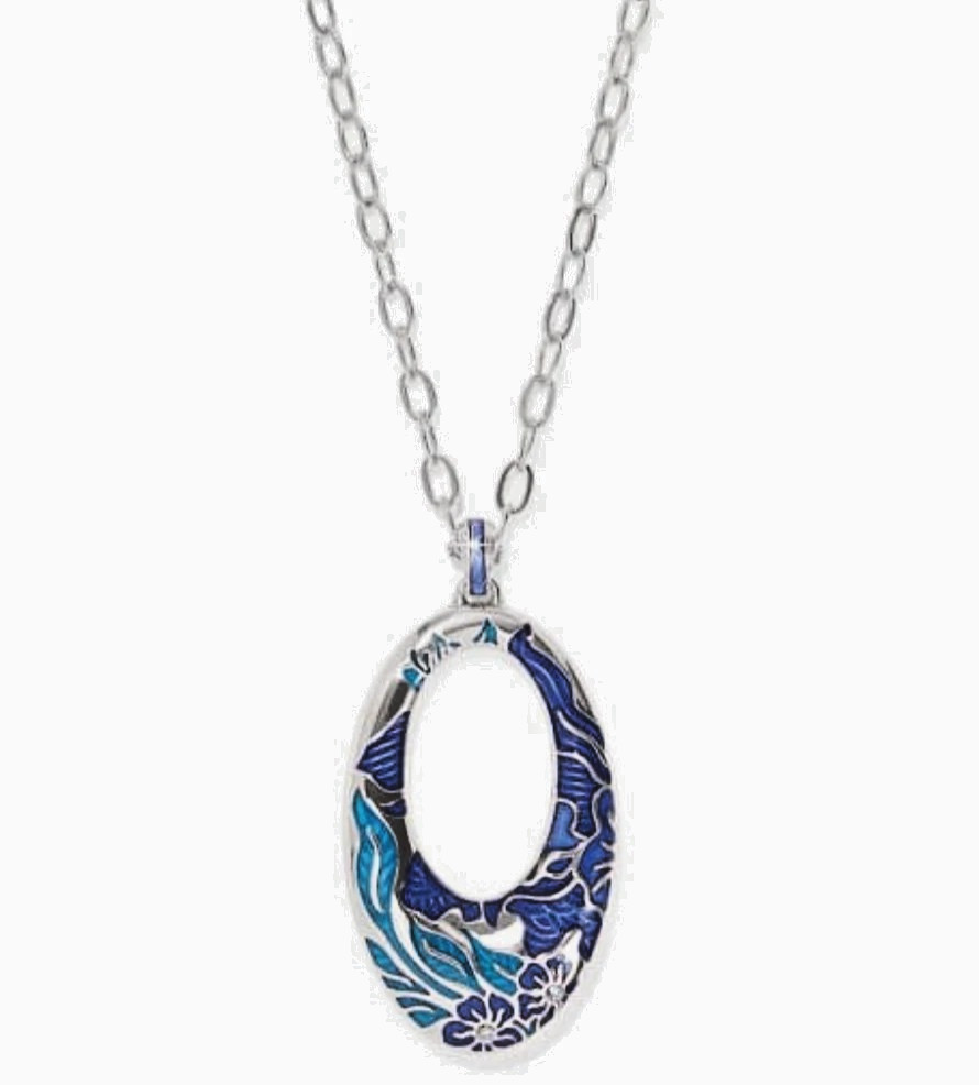 NWTag Brighton TERRA BLUE HOOP Oval Enamel Silver Necklace MSRP $108