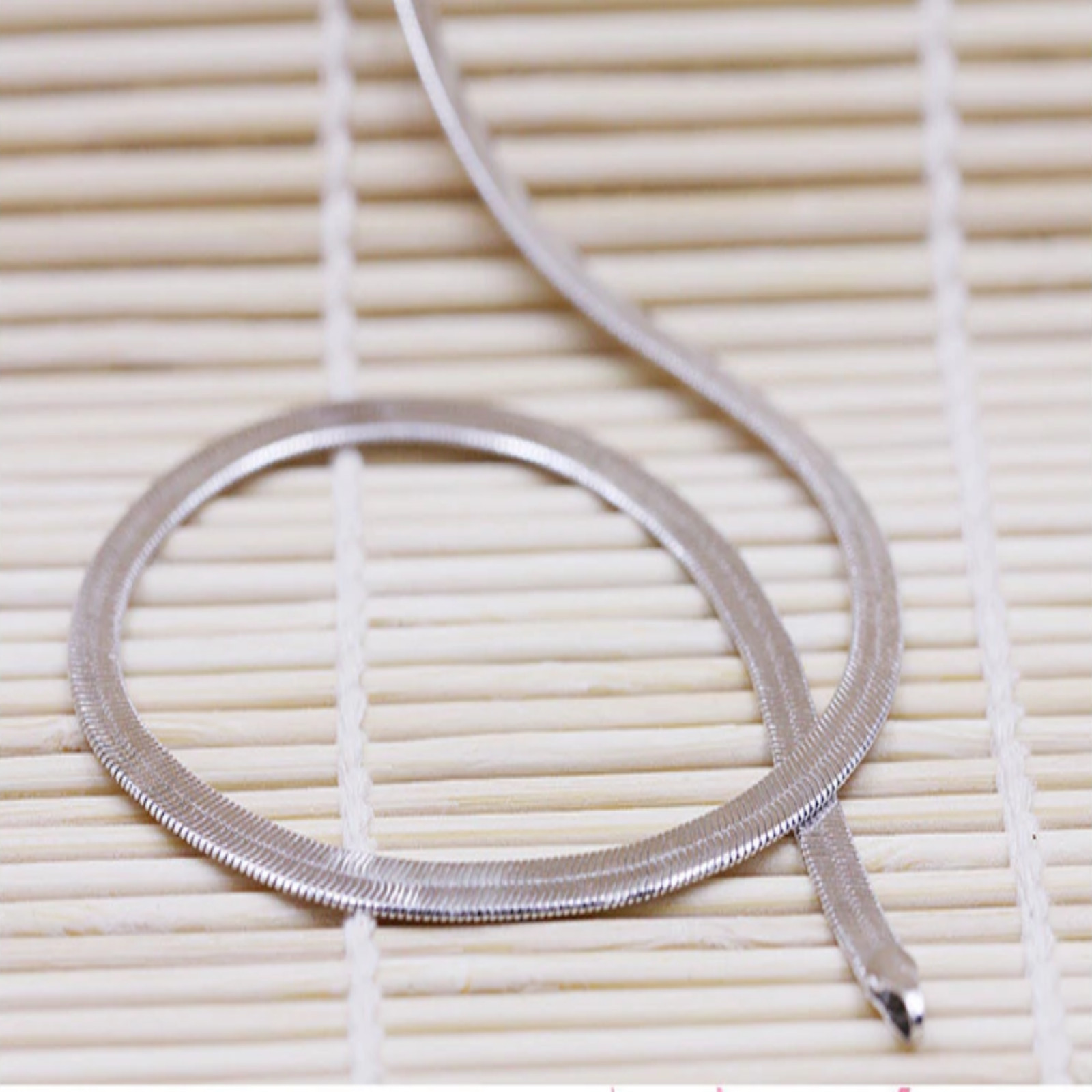 Herring Bone 4mm Flat Chain Necklace Silver 19″