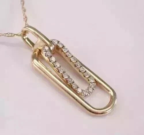Gem Clip Shape Pendant 14k Yellow Gold Plated In 1Ct Round Cut Simulated Diamond