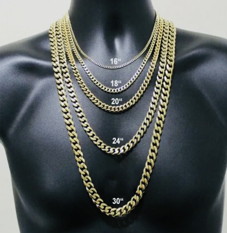 18k Gold Plated Necklace Cuban Curb Chain 6-34″ inch Men women 3-11mm
