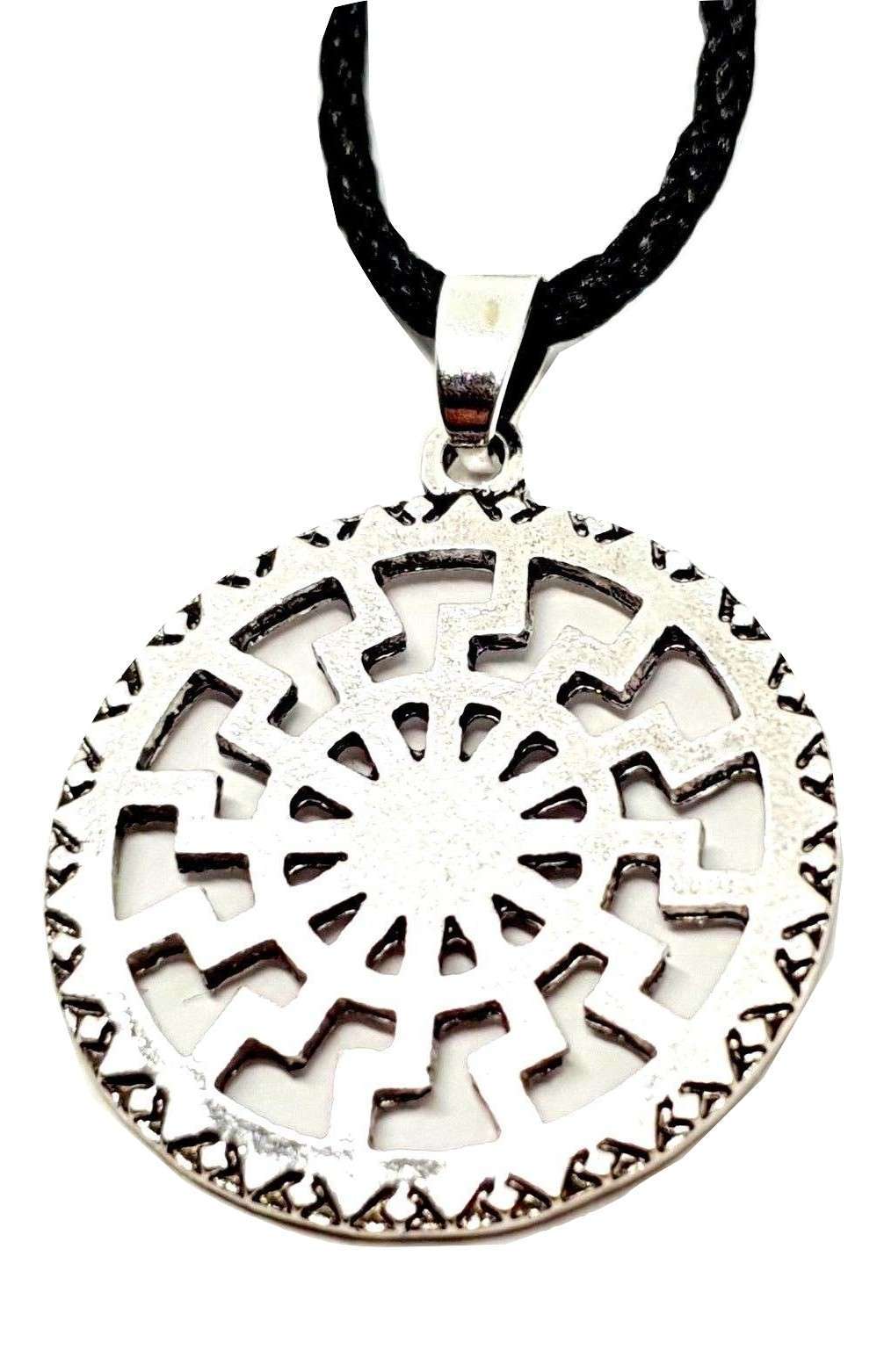 Black Sun Wheel Necklace Slavic Esoteric Occultism Protection Pendant 20″ Cord
