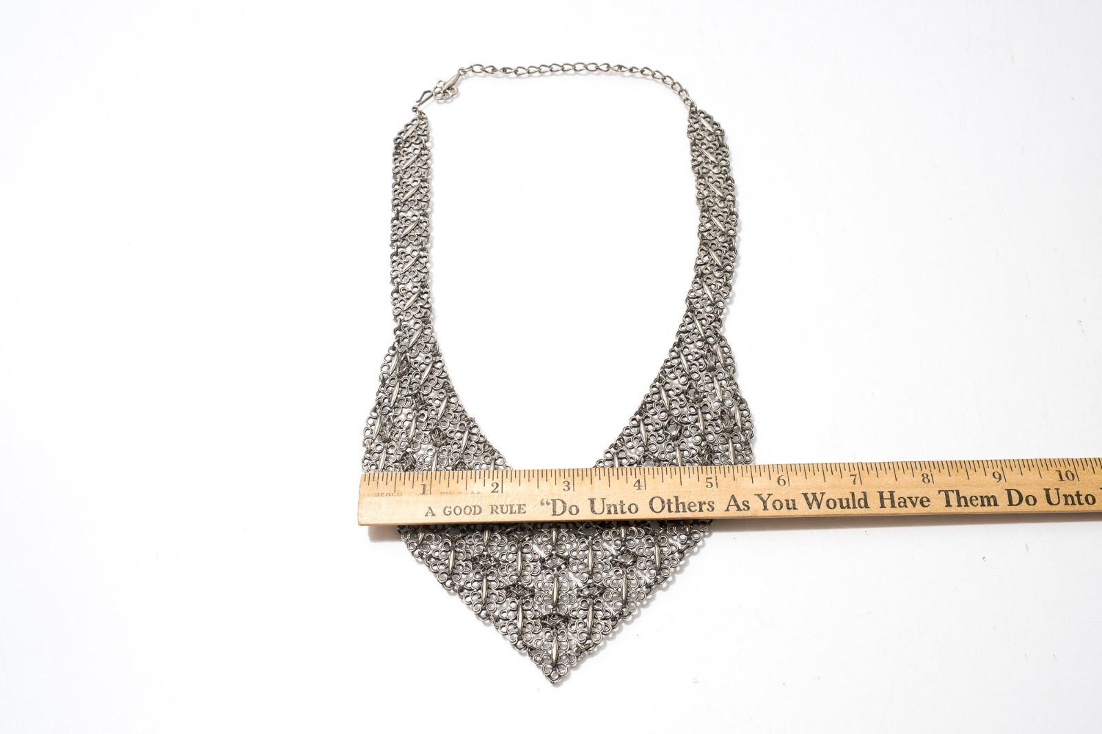 Metal Bib Necklace, Silver Toned