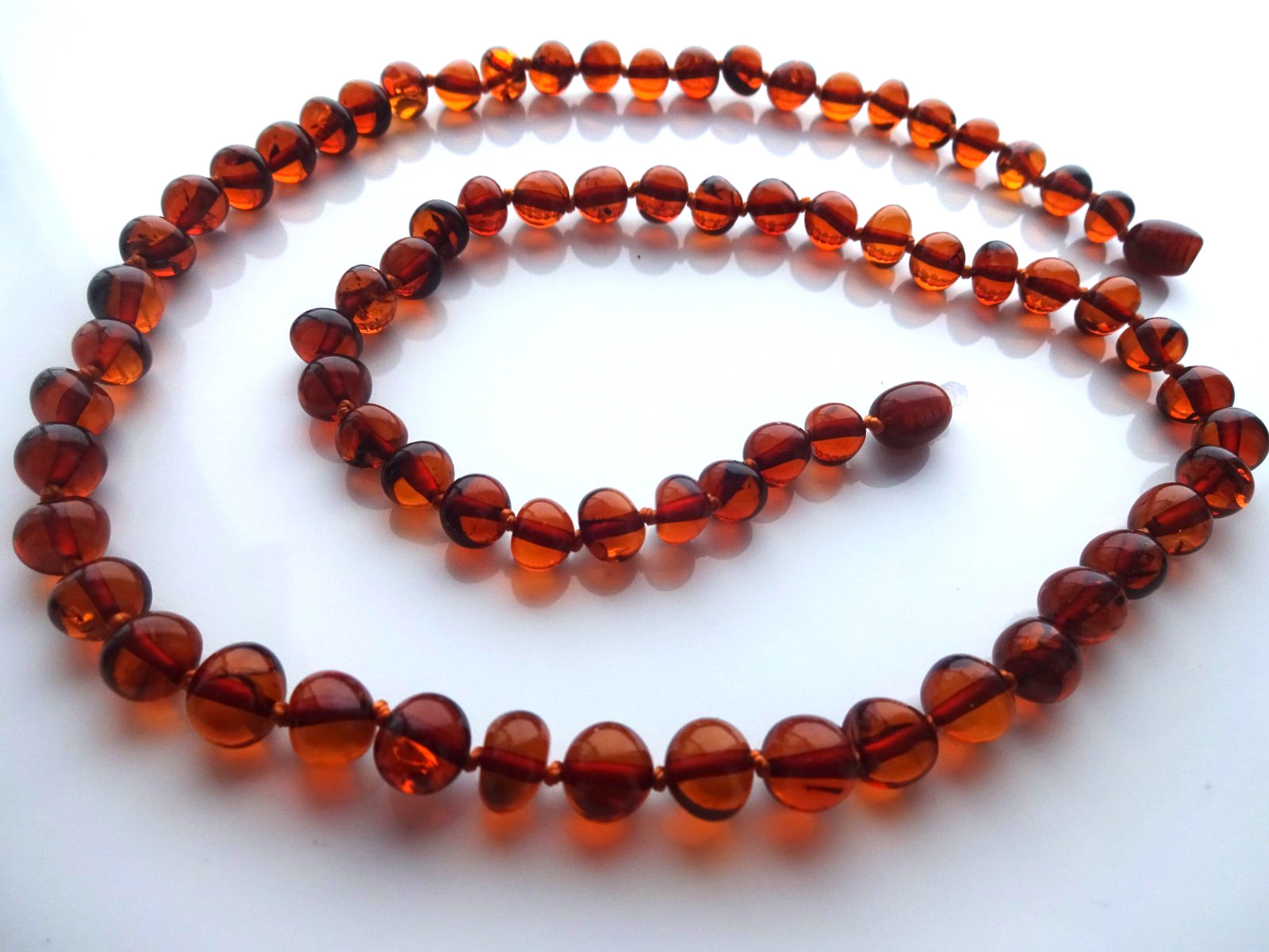 Natural BALTIC AMBER Necklace Round Beads Cognac Color 19” 50cm
